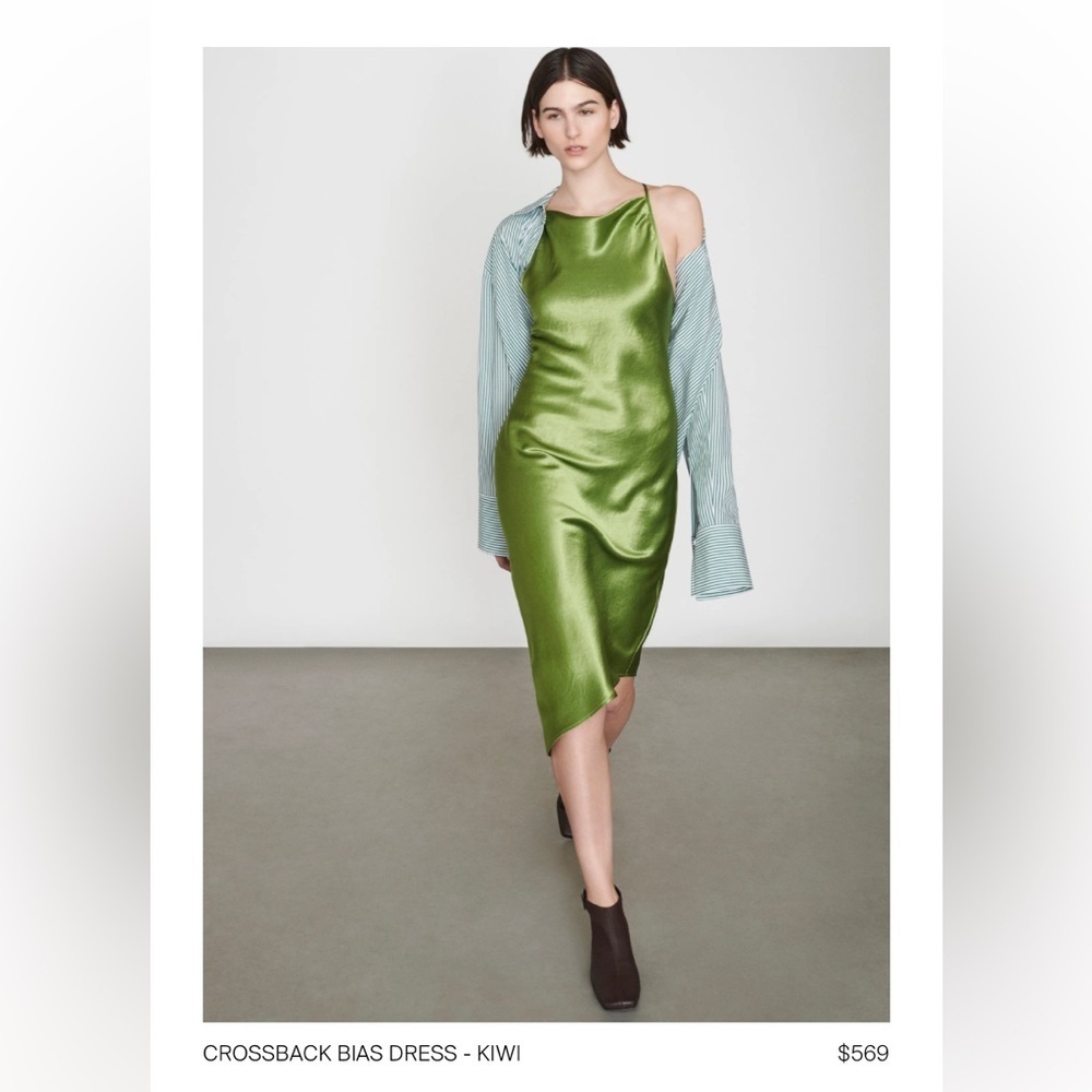 Nomia Crossback Bias Slip Dress Kiwi Green Adjustable Straps Size 8 Like New